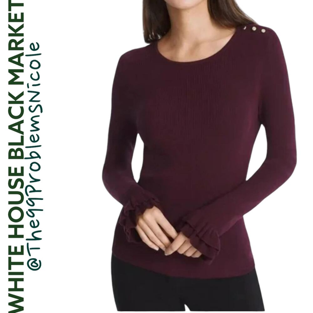 White House Black Market Ruffle Sleeve Purple Sweater